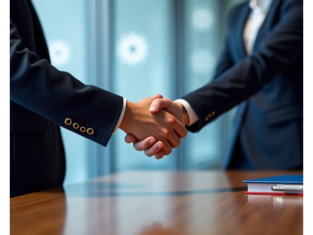 Two hands shaking with a blurred background of a house, representing trusted local vendor networks.