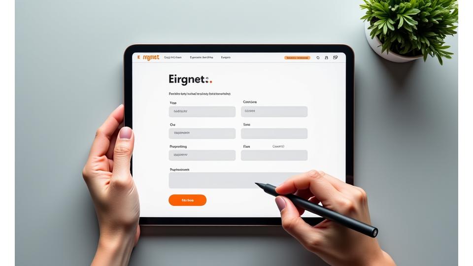 A person filling out an online form on a tablet, symbolizing a comprehensive real estate inquiry.