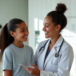 Family consulting with a friendly healthcare provider.