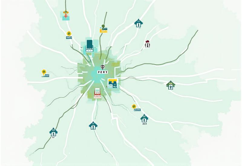 Stylized interactive map of Portland neighborhoods with highlights.
