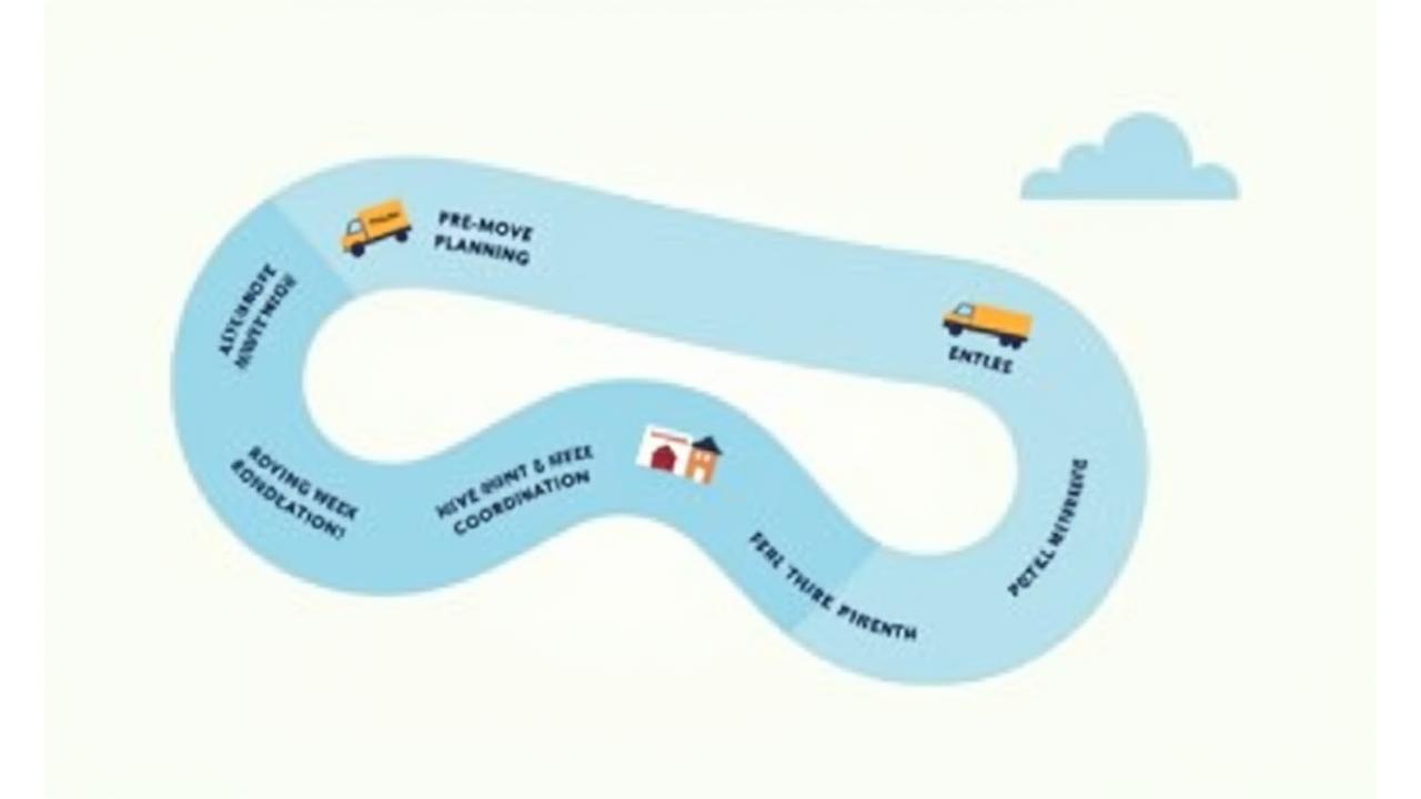 Illustration of a detailed relocation timeline with milestones and tasks.