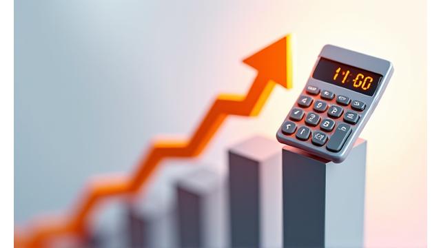 Illustration of a financial graph with upward trend and a calculator icon, symbolizing ROI calculation.