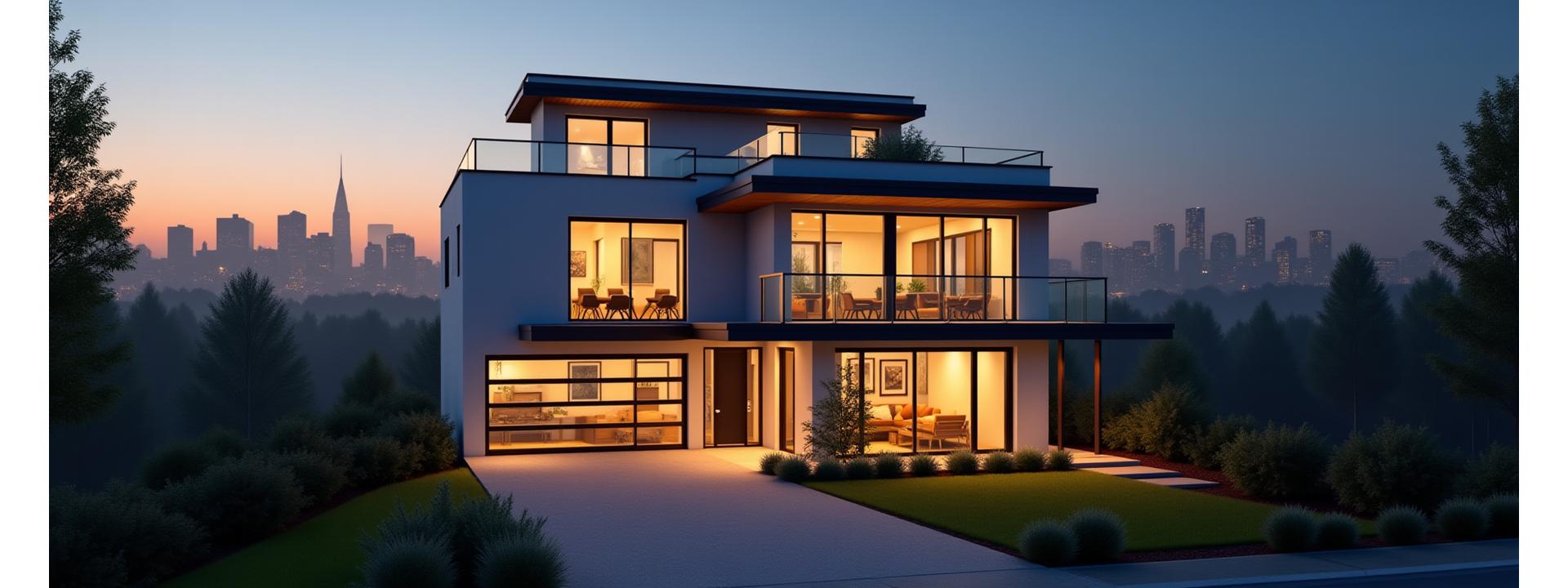 Modern home with stunning Portland skyline in background, showcasing a successful sale