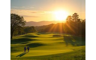 A couple enjoying a round of golf on a scenic course within a 55+ community