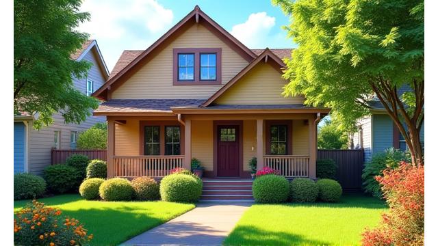 Thumbnail preview of a virtual tour showing a spacious family home with a well-maintained garden in Portland's suburbs.